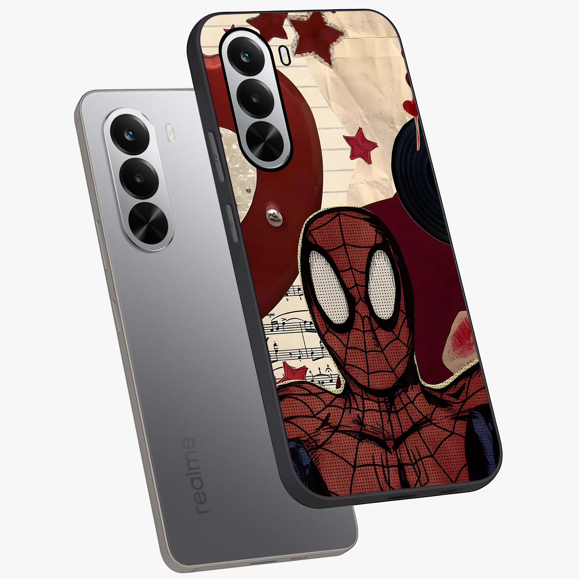 Web Warrior Vibes Glass Case displayed in angled mockup highlighting dynamic web design with comic style aesthetic.