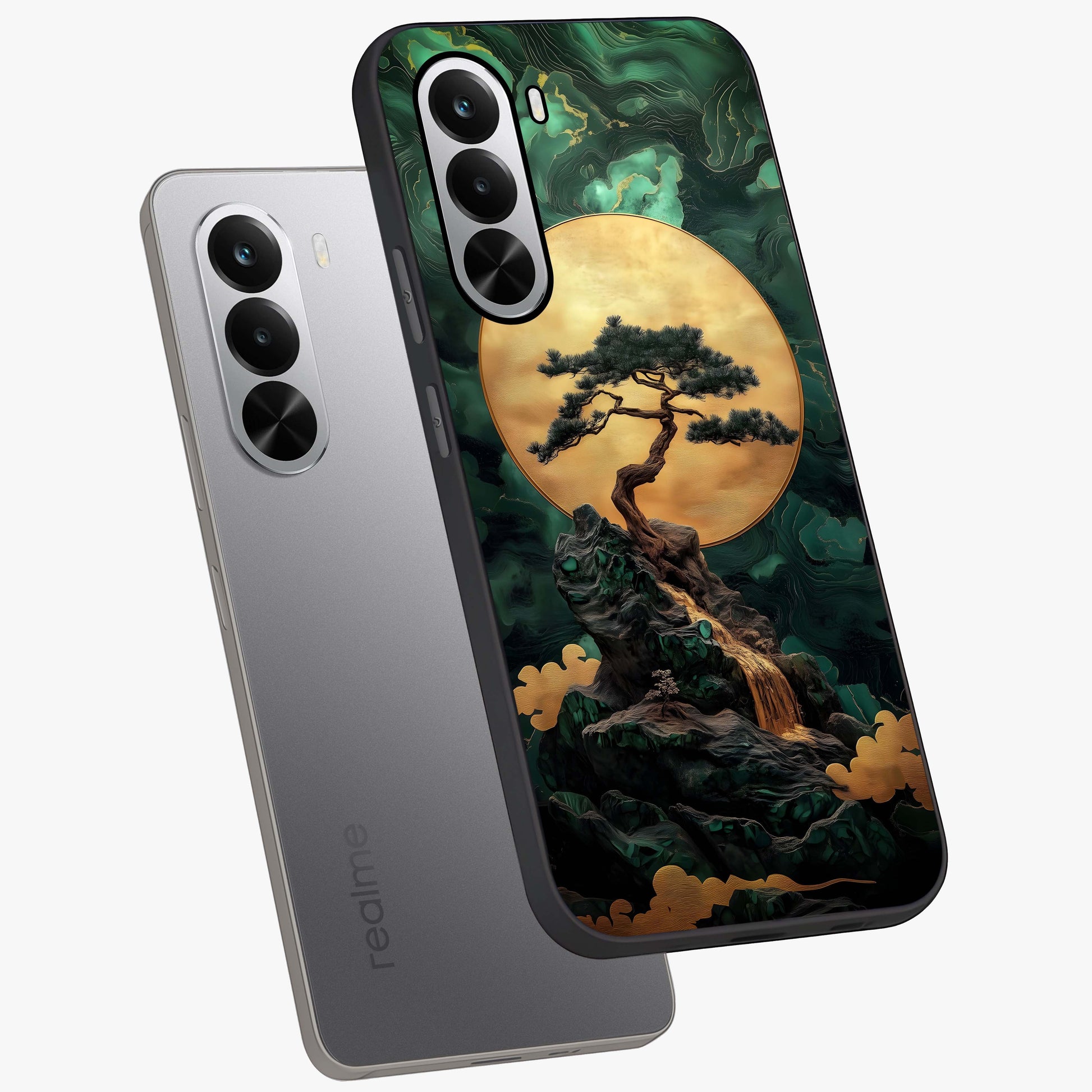 Zen Moon Rise Glass Case displayed in angled mockup highlighting peaceful lunar design with zen aesthetic style.