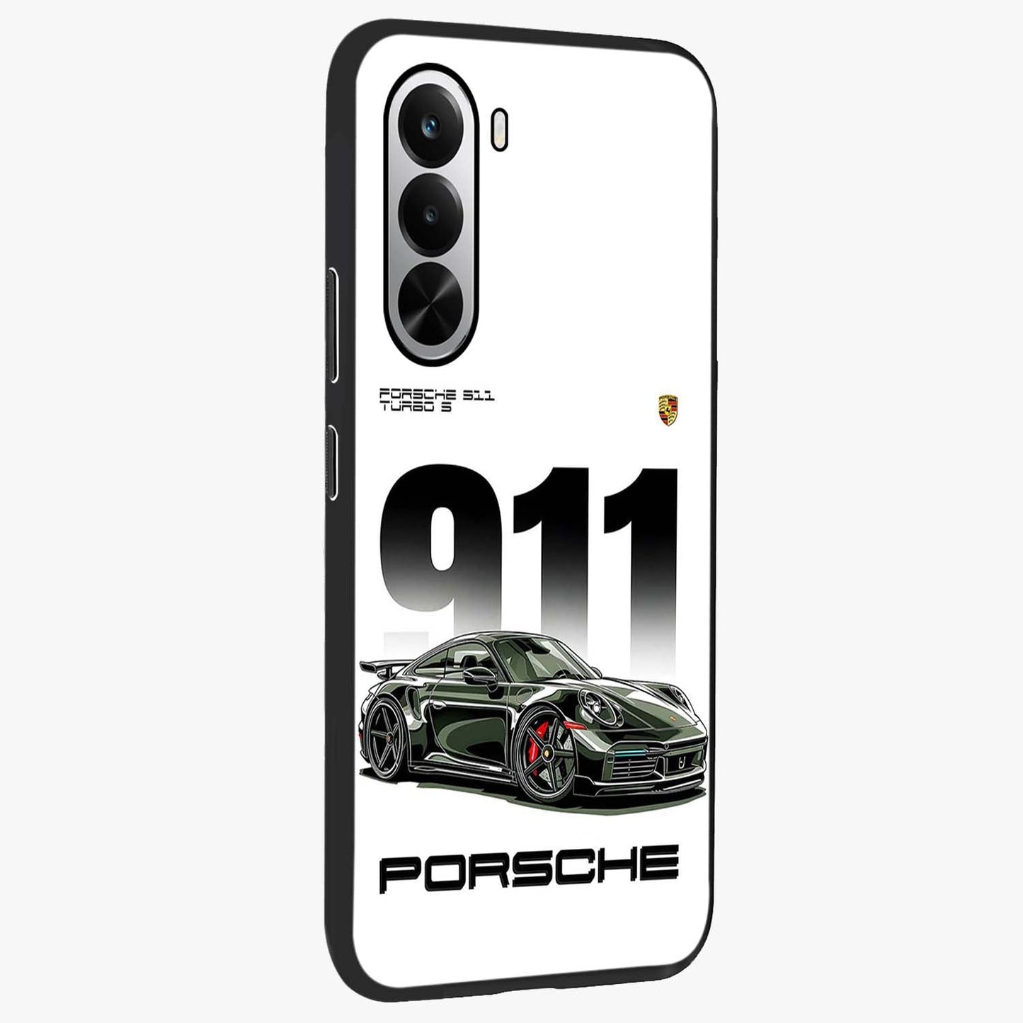 911 Turbo Dominance Glass Case upright perspective showcasing powerful racing design and modern automotive aesthetic.