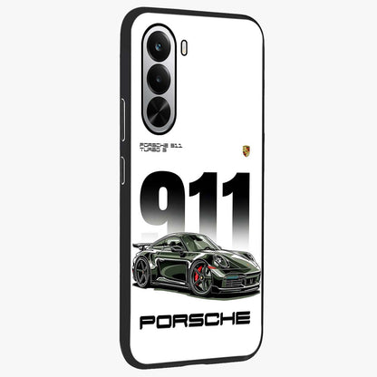 911 Turbo Dominance Glass Case upright perspective showcasing powerful racing design and modern automotive aesthetic.
