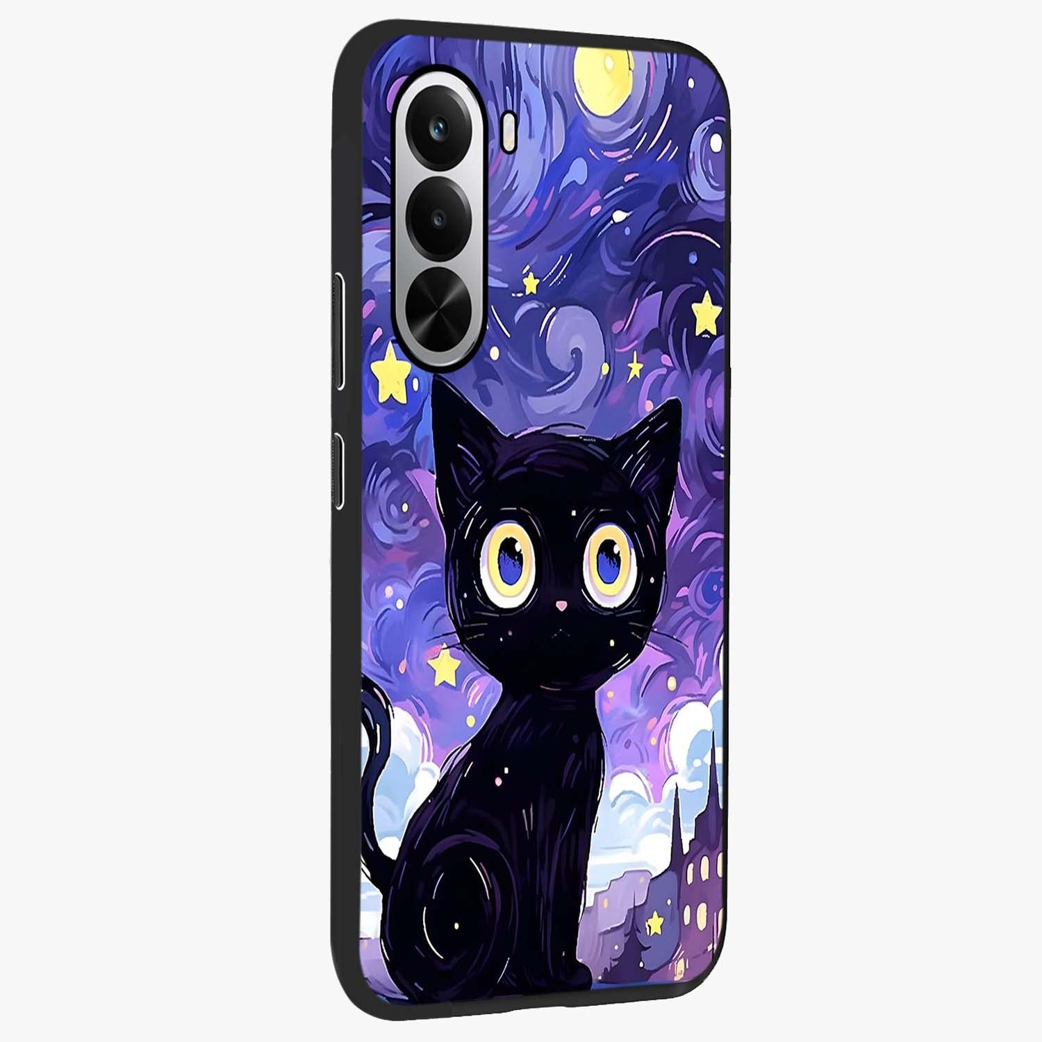Abstract Cat Art Glass Case upright view showcasing creative feline illustration and aesthetic artistic style.