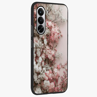 Blush Blossom Cloud Glass Case upright view showcasing calm floral cloud artwork with gentle dreamy theme.