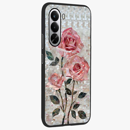 Blush Mosaic Bloom Glass Case upright view showcasing decorative floral mosaic artwork with stylish modern aesthetic.