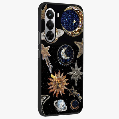 Celestial Gem Constellations Glass Case upright view showcasing cosmic constellation artwork with celestial aesthetic style.
