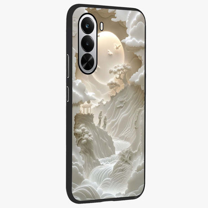 Celestial Origami Glass Case upright view showcasing creative origami artwork with modern celestial style.