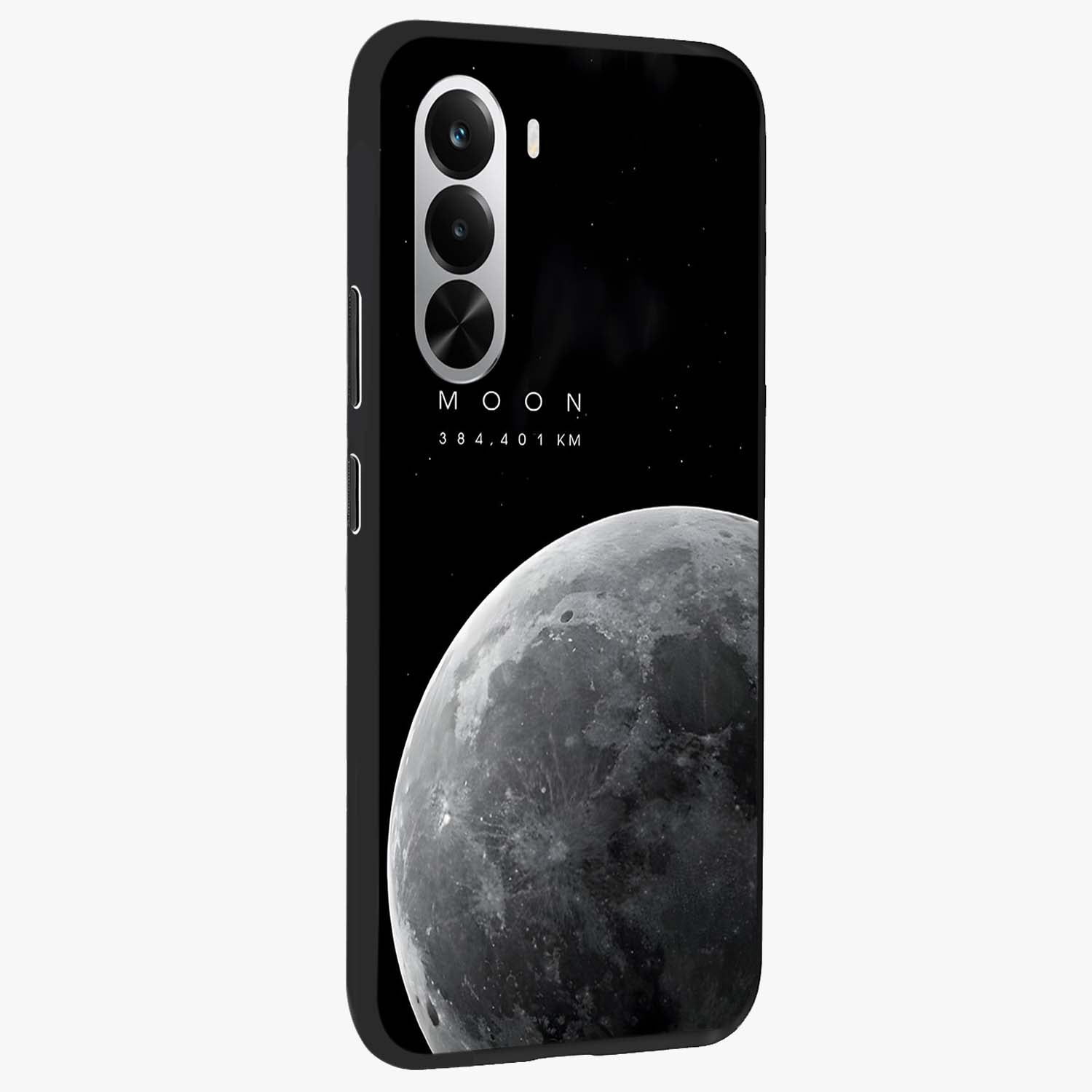 Cosmic Moon Glow Glass Case upright view showcasing luminous moon illustration with dreamy cosmic style.