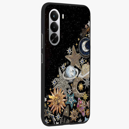 Cosmic Sparkle Dreams Glass Case upright view showcasing glowing cosmic artwork with magical galaxy theme.