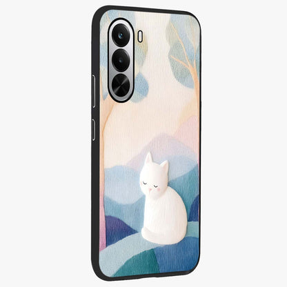 Cotton Dream Cat Glass Case upright view showcasing charming cat artwork with cozy dreamy theme.