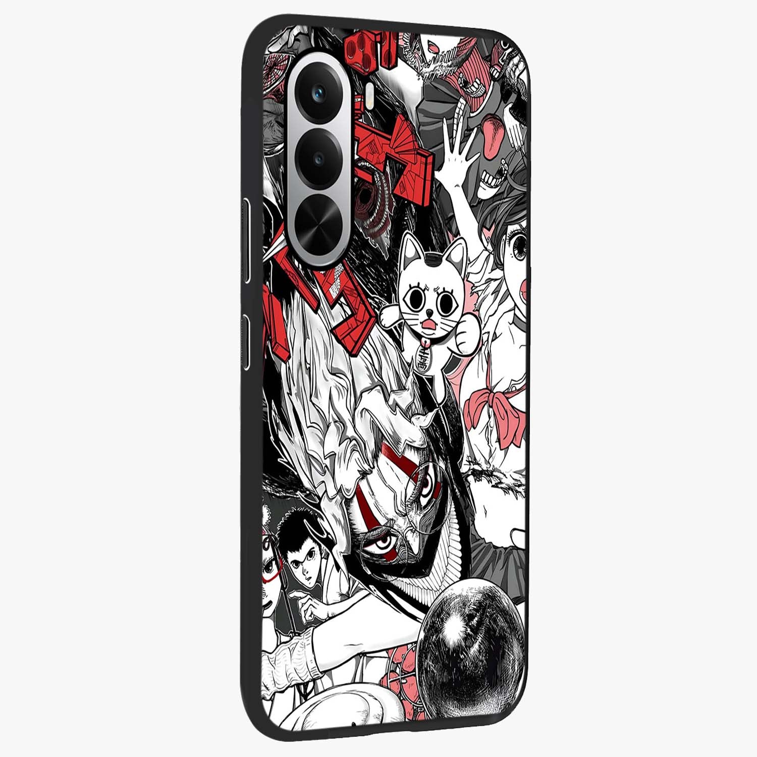 Crimson Chaos Panel Glass Case upright view showcasing intense crimson artwork with dramatic aesthetic style.