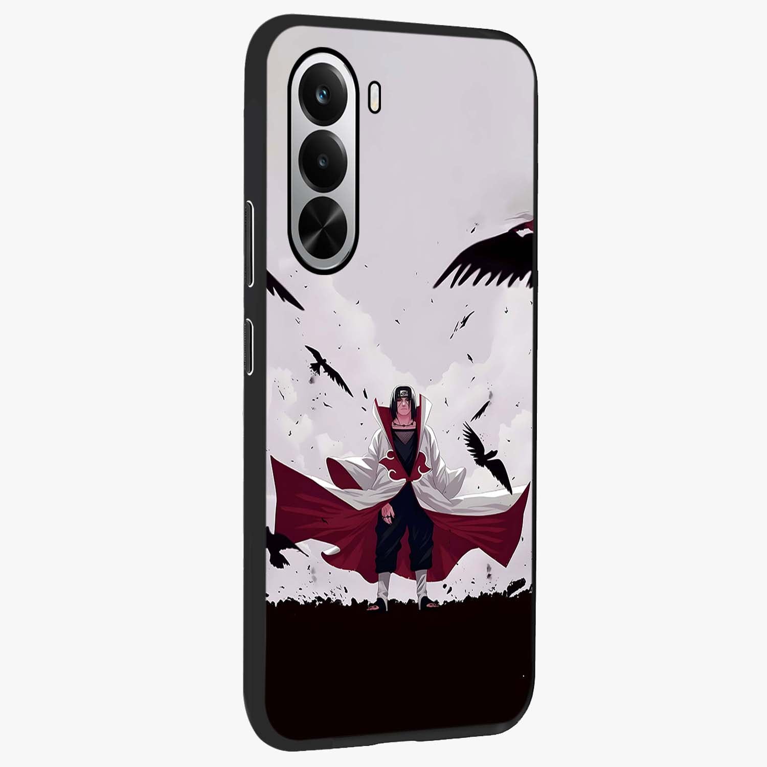 Crimson Crow Ascension Glass Case upright view showcasing dramatic crow artwork with bold gothic theme.