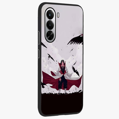 Crimson Crow Ascension Glass Case upright view showcasing dramatic crow artwork with bold gothic theme.