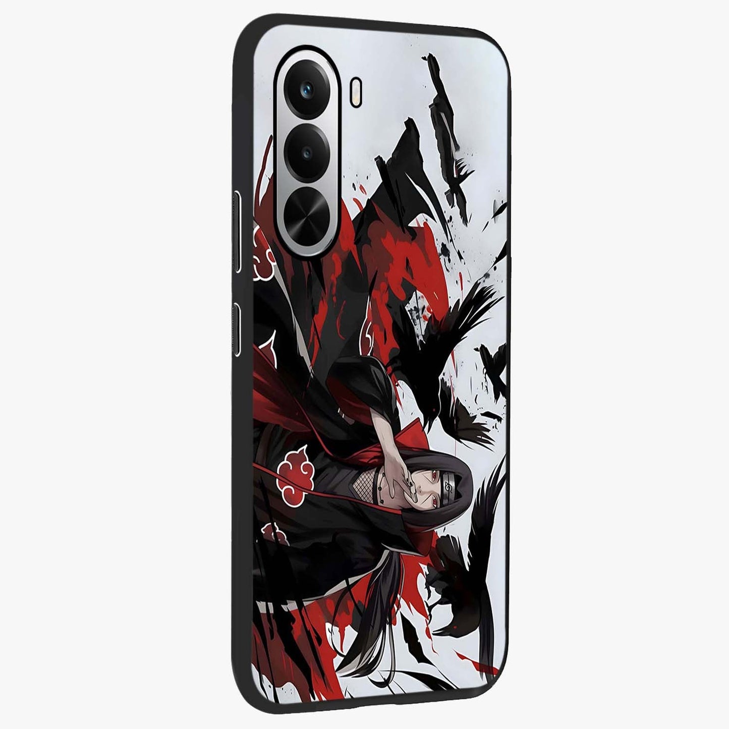 Crimson Crow Illusion Glass Case upright view showcasing striking crow illusion artwork with intense crimson theme.