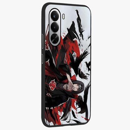 Crimson Crow Illusion Glass Case upright view showcasing striking crow illusion artwork with intense crimson theme.