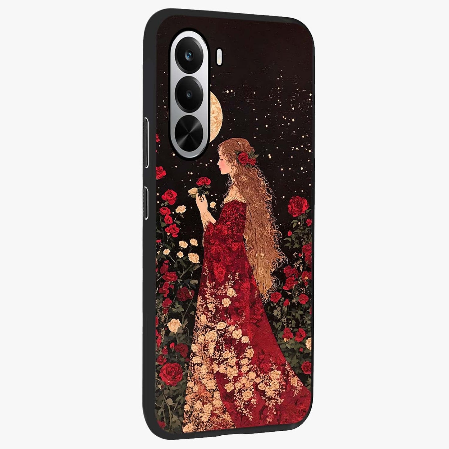 Crimson Dreams Glass Case upright view showcasing dreamy red toned artwork with modern aesthetic style.
