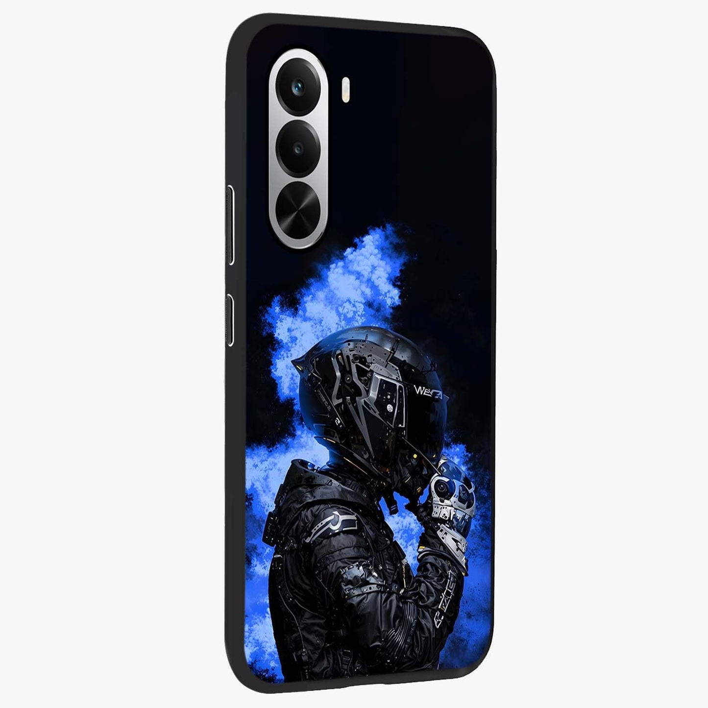 Cyber Sentinel Protocol Glass Case upright view showcasing advanced cyber sentinel artwork with futuristic tech theme.