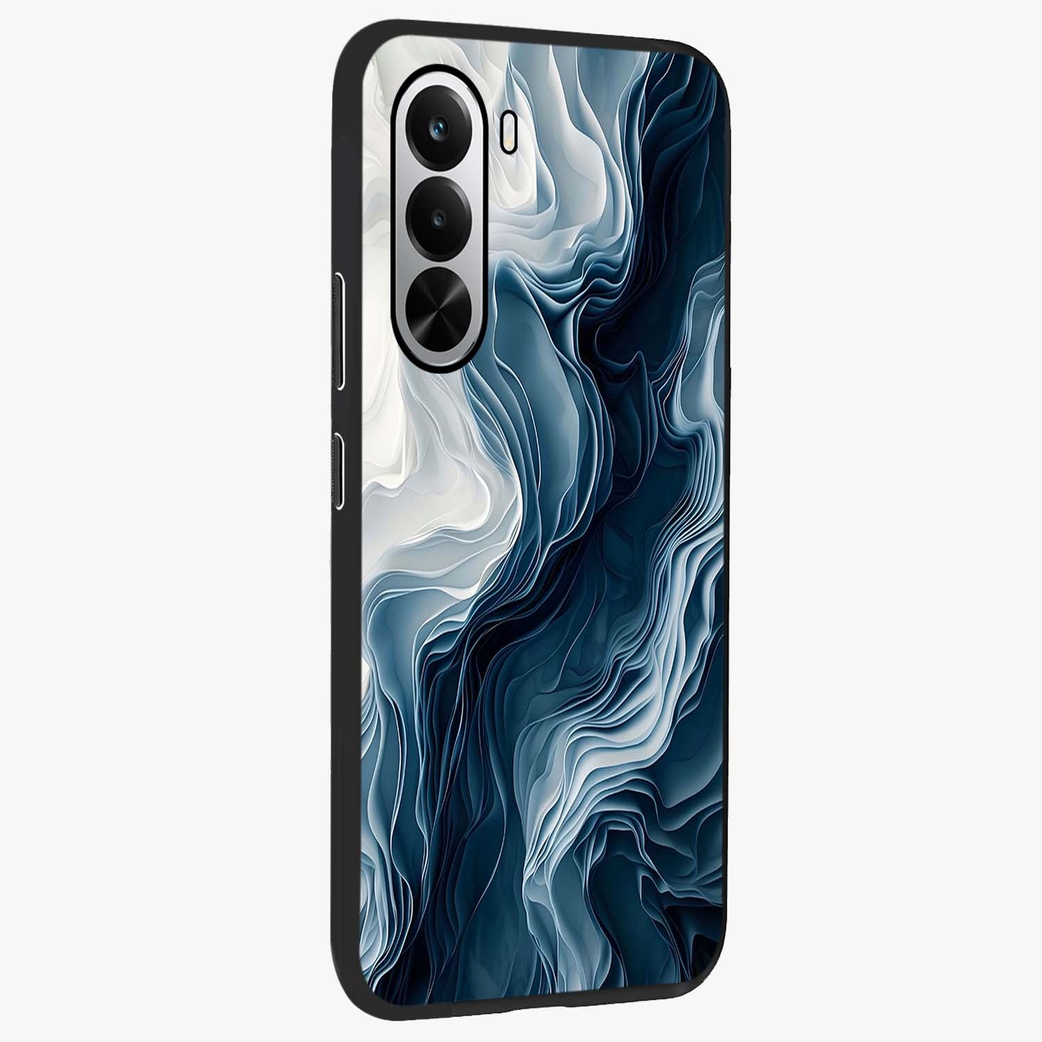 Ethereal Paper Marble Glass Case upright view showcasing smooth marble artwork with refined minimalist theme.
