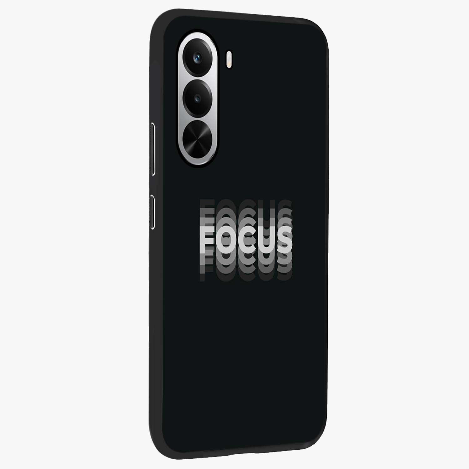 Focus Mode On Glass Case upright view showcasing strong typography statement with sleek motivational theme.