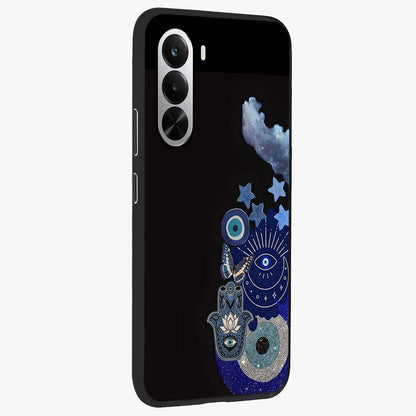 Galactic Charm Cluster Glass Case upright view showcasing glowing cosmic charm artwork with magical celestial style.