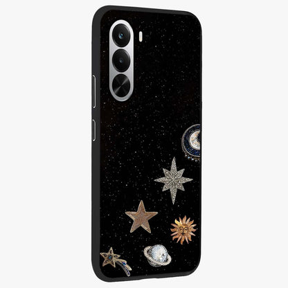 Galactic Charm Glow Glass Case upright view showcasing glowing cosmic charm artwork with magical celestial style.