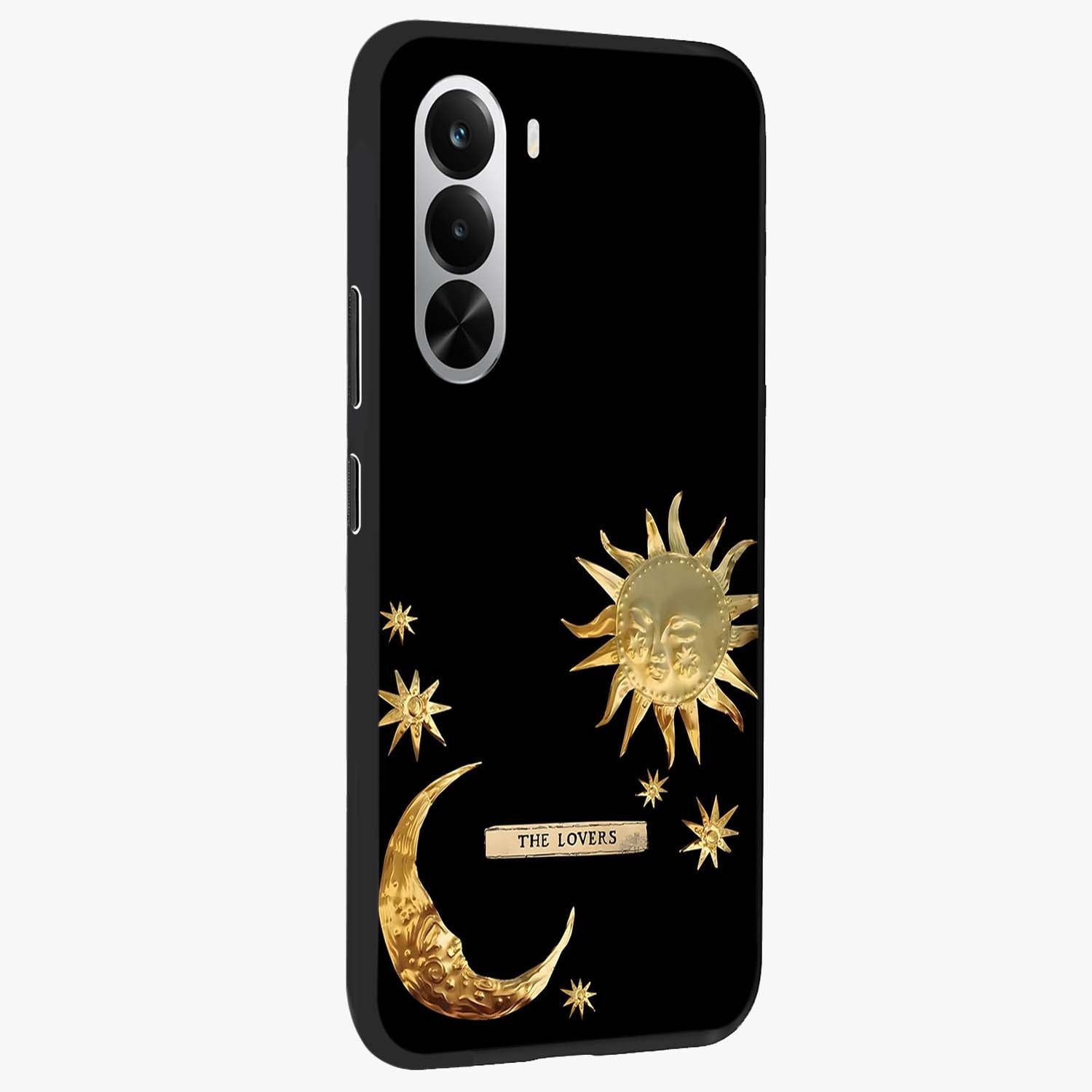 Gold Sun Blush Glass Case upright view showcasing glowing sun artwork with elegant celestial theme.