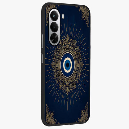 Golden Celestial Charm Glass Case upright view showcasing radiant celestial artwork with elegant golden theme.
