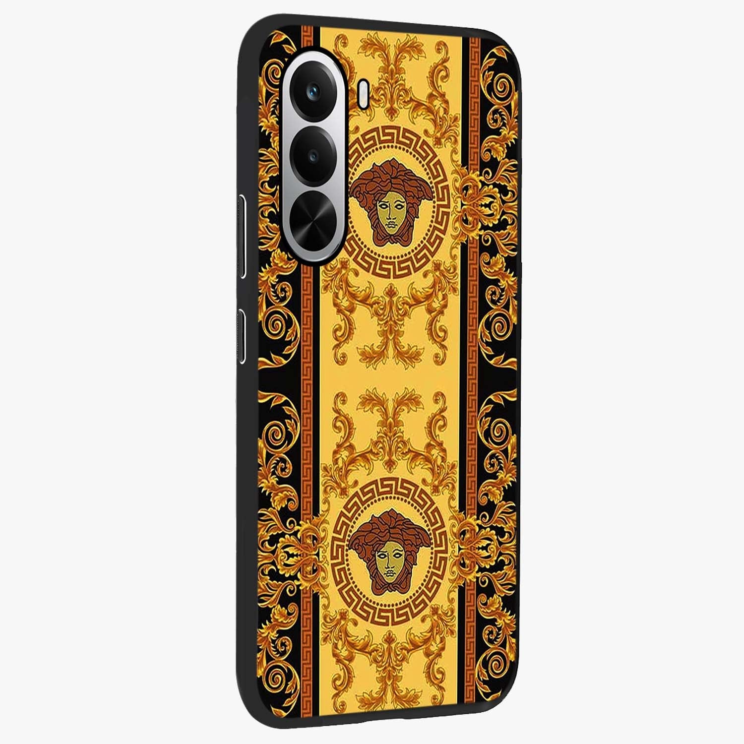 Golden Lotus Glow Glass Case upright view showcasing luminous lotus artwork with peaceful divine theme.