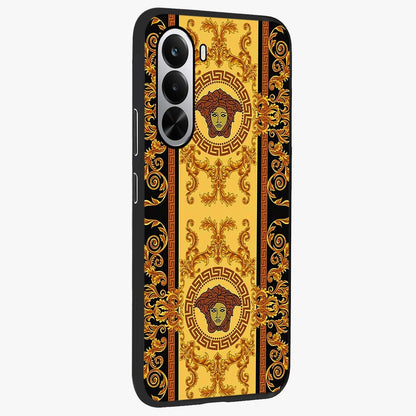 Golden Lotus Glow Glass Case upright view showcasing luminous lotus artwork with peaceful divine theme.