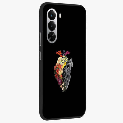 Heart With Flowers Glass Case upright view showcasing decorative heart and floral artwork with sweet romantic theme.