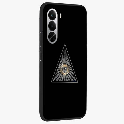 Illuminati Evil Glass Case upright view showcasing striking illuminati artwork with mysterious symbolic theme.