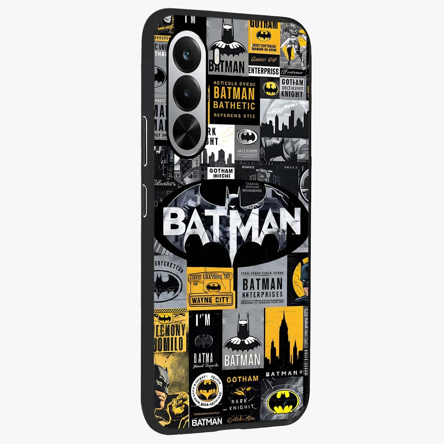 Knight Gotham Rise Glass Case upright view showcasing bold vigilante themed artwork with gothic city vibe.