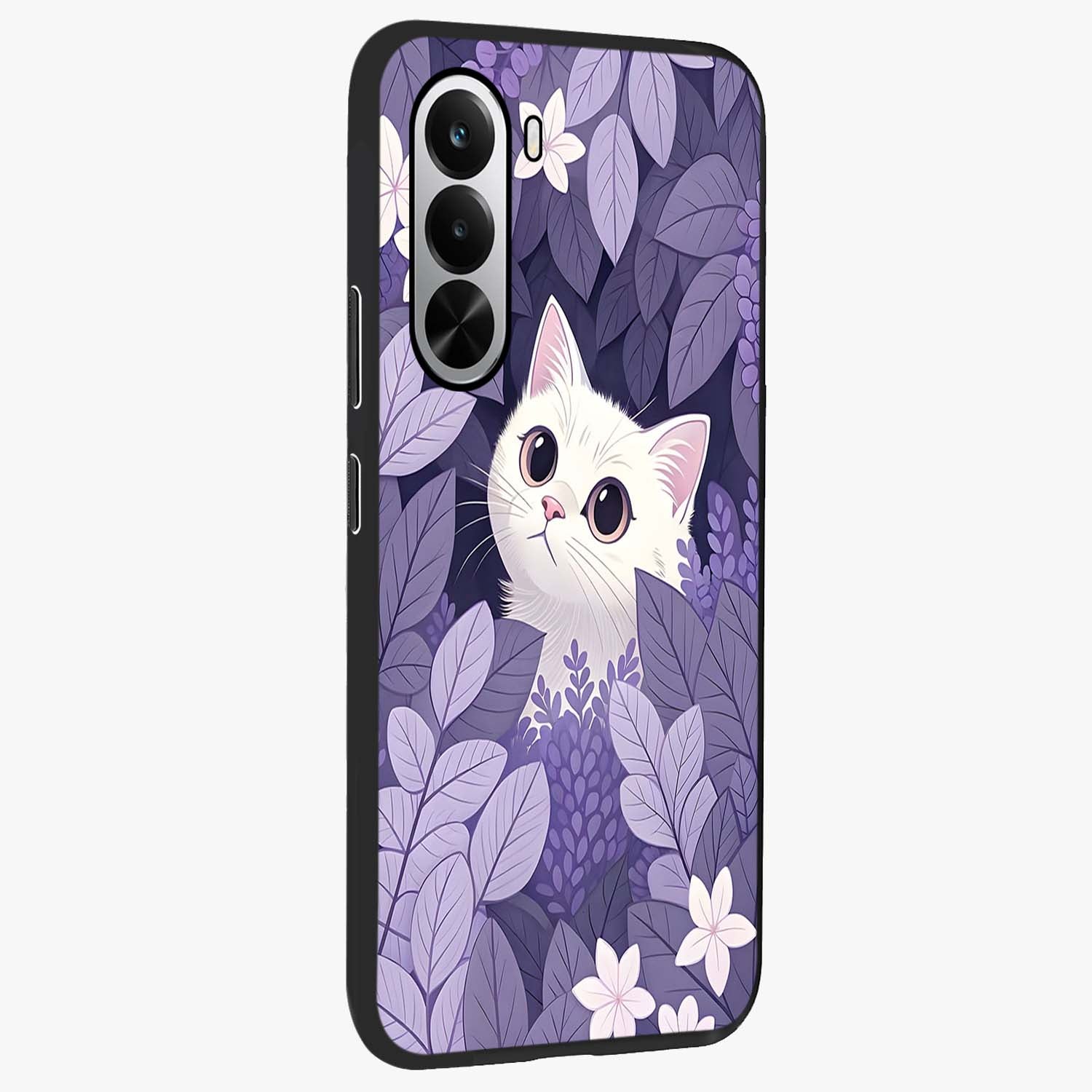 Lilac Hide Peek Cat Glass Case upright view showcasing charming cat artwork with adorable peek theme.