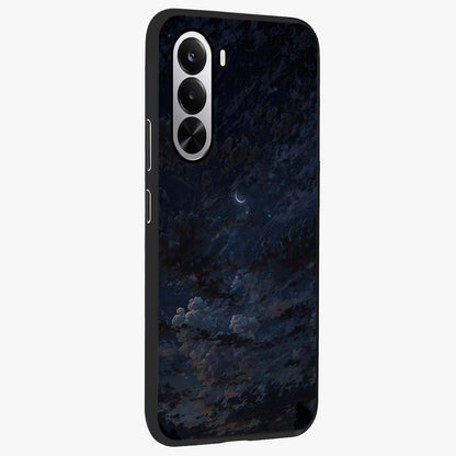 Lunar Veil Silence Glass Case upright view showcasing calm moon themed artwork with serene night atmosphere.