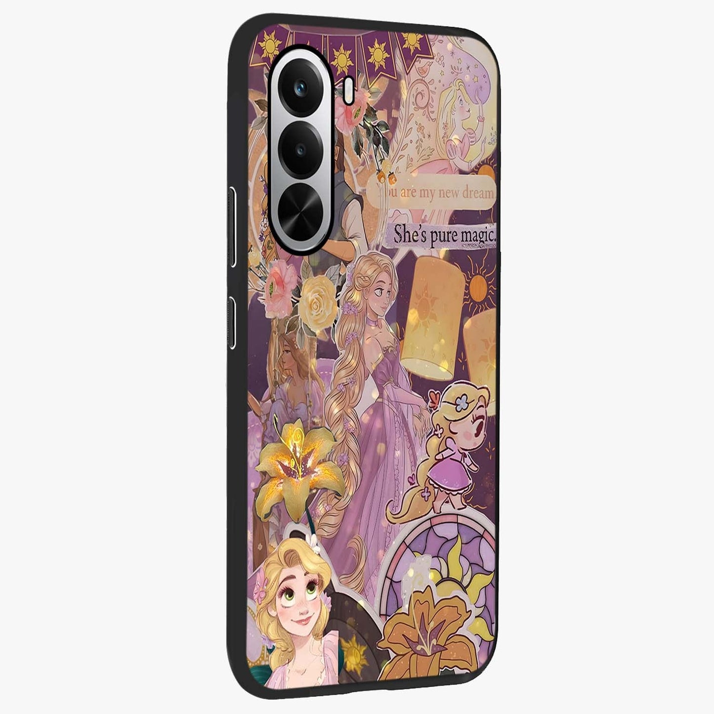 Magical Tangled Dream Glass Case upright view showcasing enchanting artistic artwork with dreamy fantasy theme.
