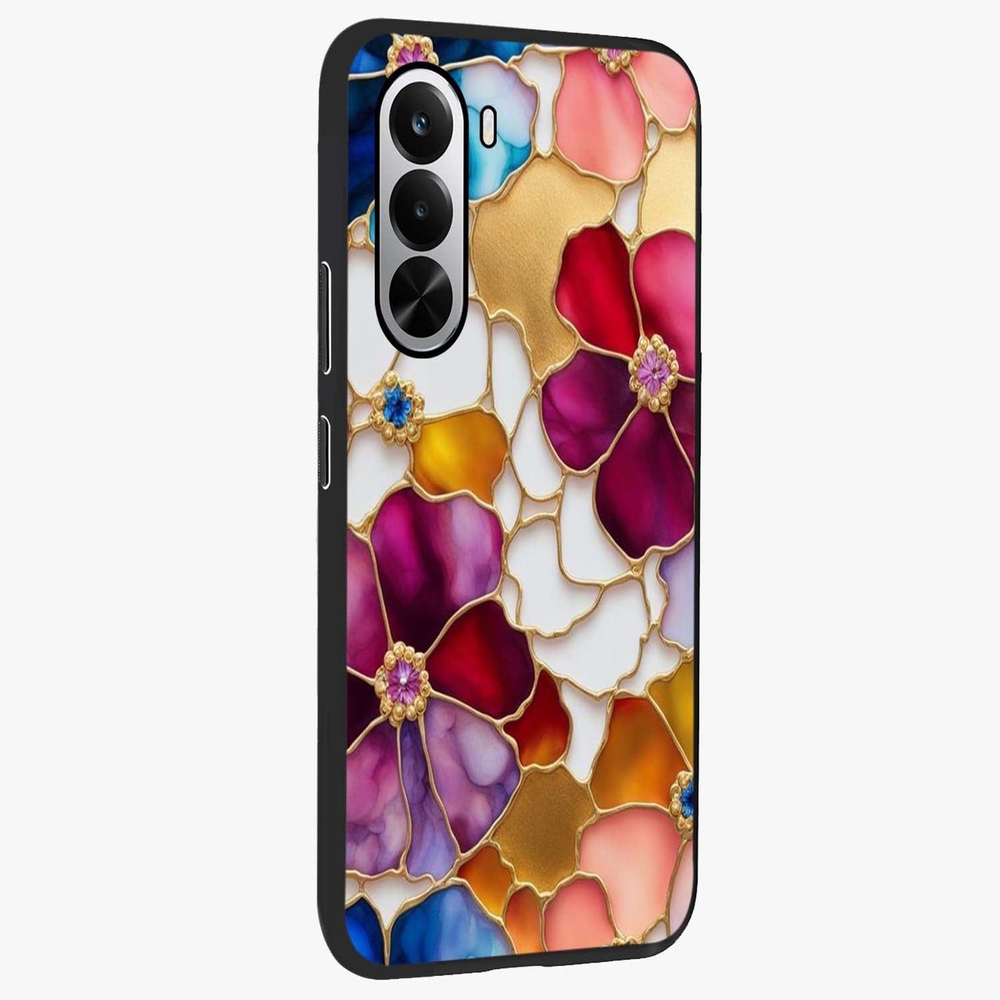 Marble Flower Pattern Glass Case upright view showcasing decorative marble flower artwork with refined style.