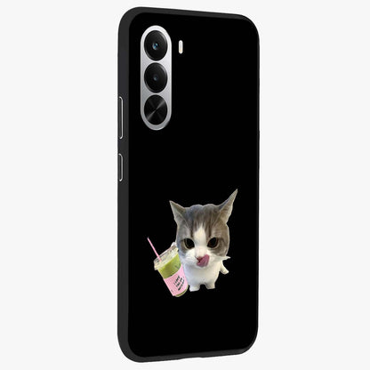 Matcha Cat Style Glass Case upright view showcasing charming cat artwork with cozy aesthetic theme.