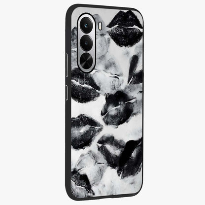 Midnight Kiss Marks Glass Case upright view showcasing stylish kiss mark artwork with trendy romantic theme.