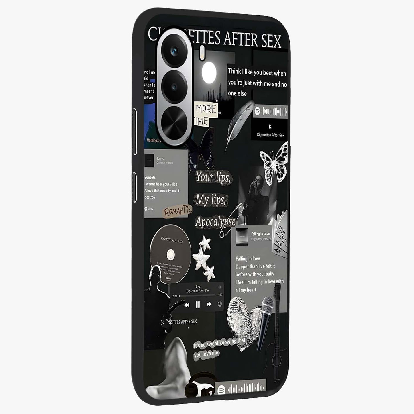 Midnight Love Echo Glass Case upright view showcasing expressive romantic artwork with dreamy midnight theme.