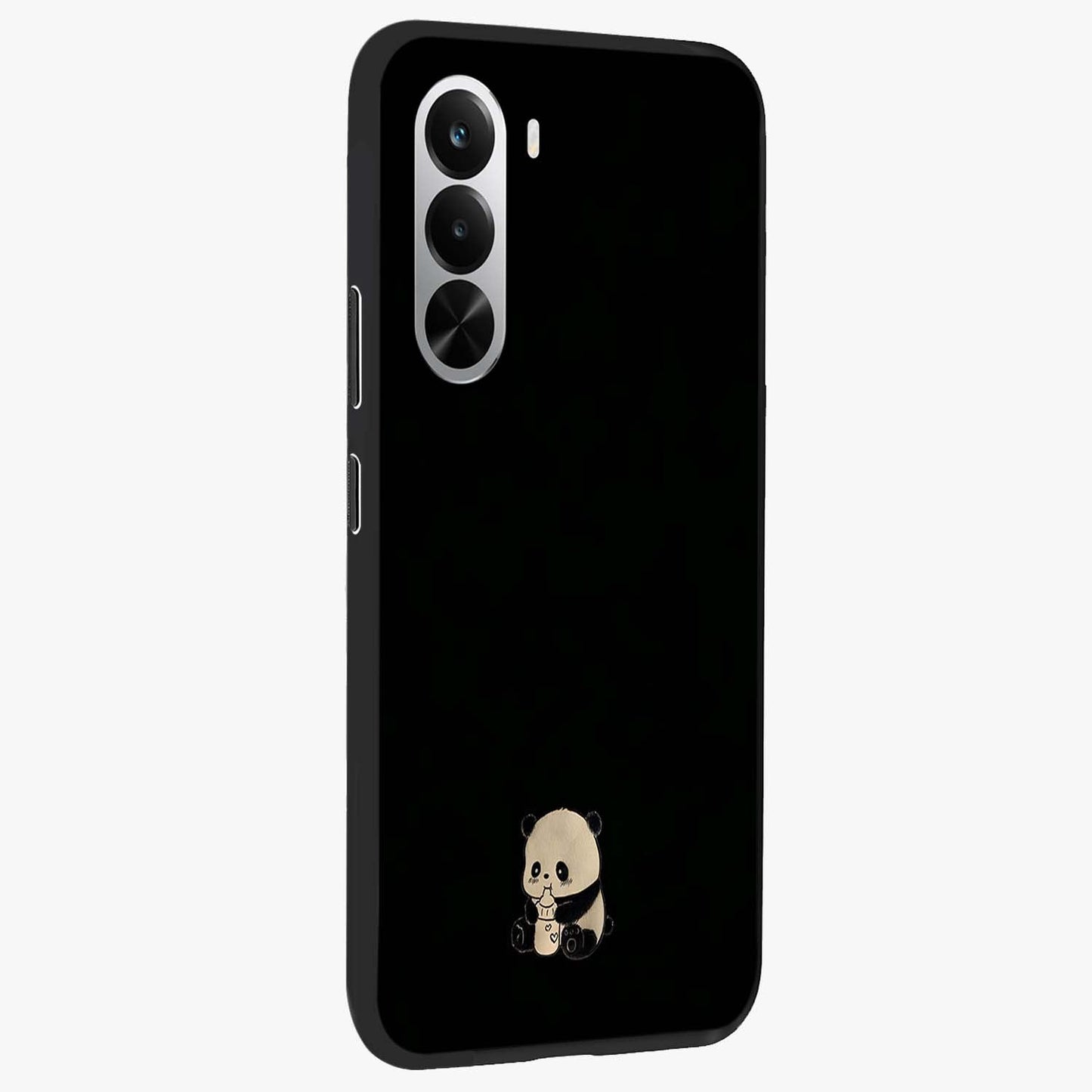 Midnight Panda Love Glass Case upright view showcasing charming panda artwork with playful romantic theme.