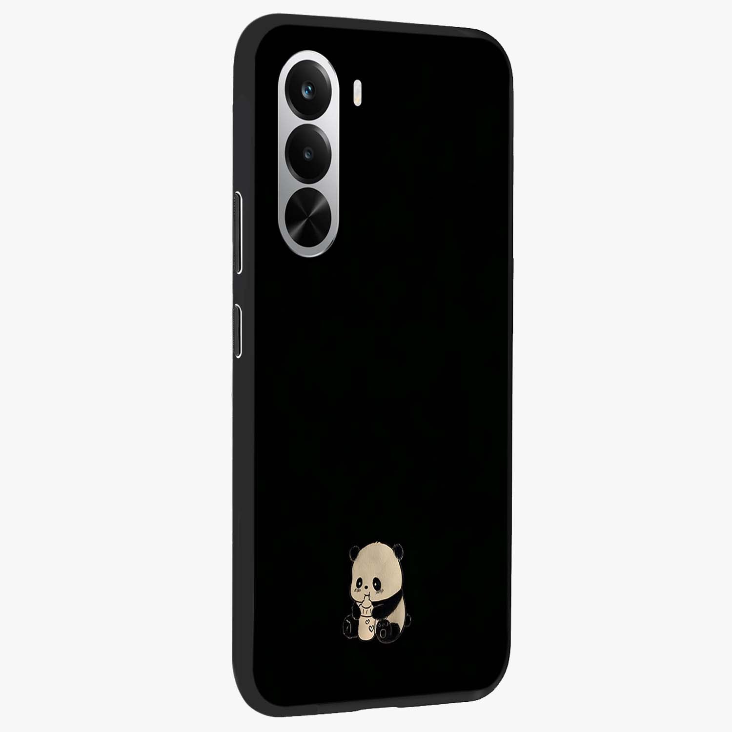 Midnight Panda Love Glass Case upright view showcasing charming panda artwork with playful romantic theme.