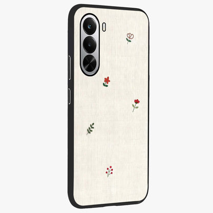 Minimalistic Blue With White Flower Pattern Glass Case upright view showcasing clean white flower artwork with calming blue theme.