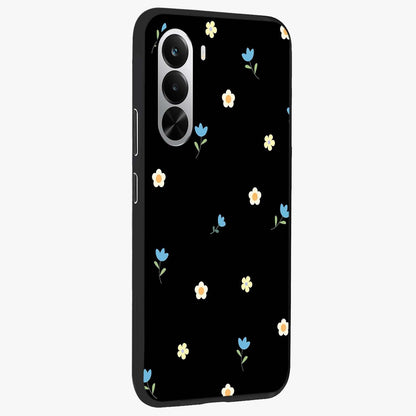 Minimal Petal Whispers Glass Case upright view showcasing elegant floral artwork with modern minimalist style.
