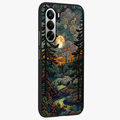 Moonlight Forest Dream Glass Case upright view showcasing magical forest artwork with calm night theme.