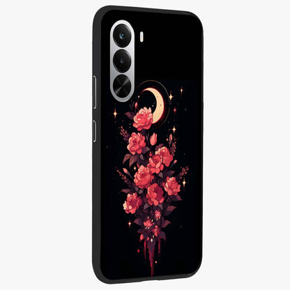 Moonlit Floral Elegance Glass Case upright view showcasing delicate floral artwork with refined night inspired theme.