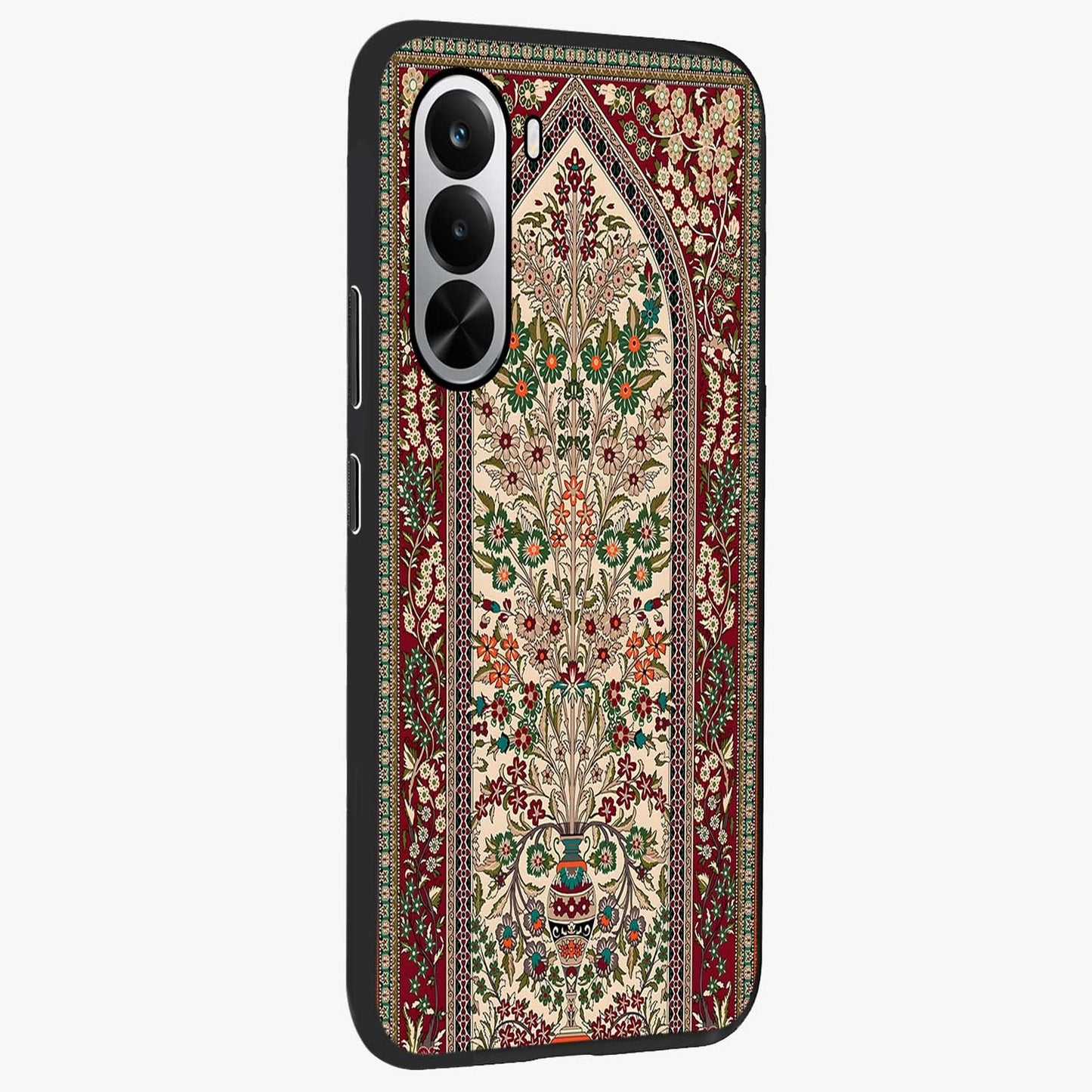 Persian Inspired Glass Case upright view showcasing decorative Persian artwork with rich heritage theme.