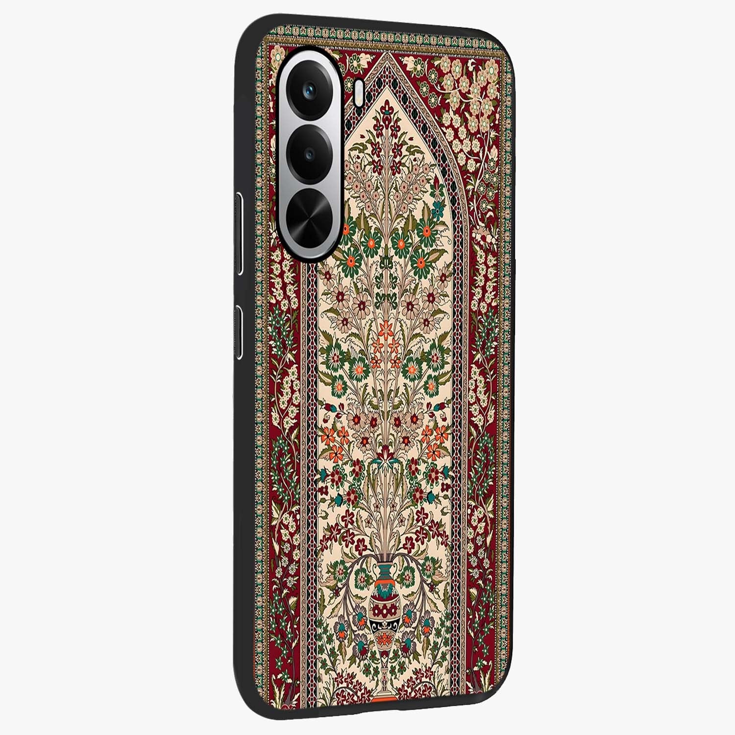 Persian Inspired Glass Case upright view showcasing decorative Persian artwork with rich heritage theme.