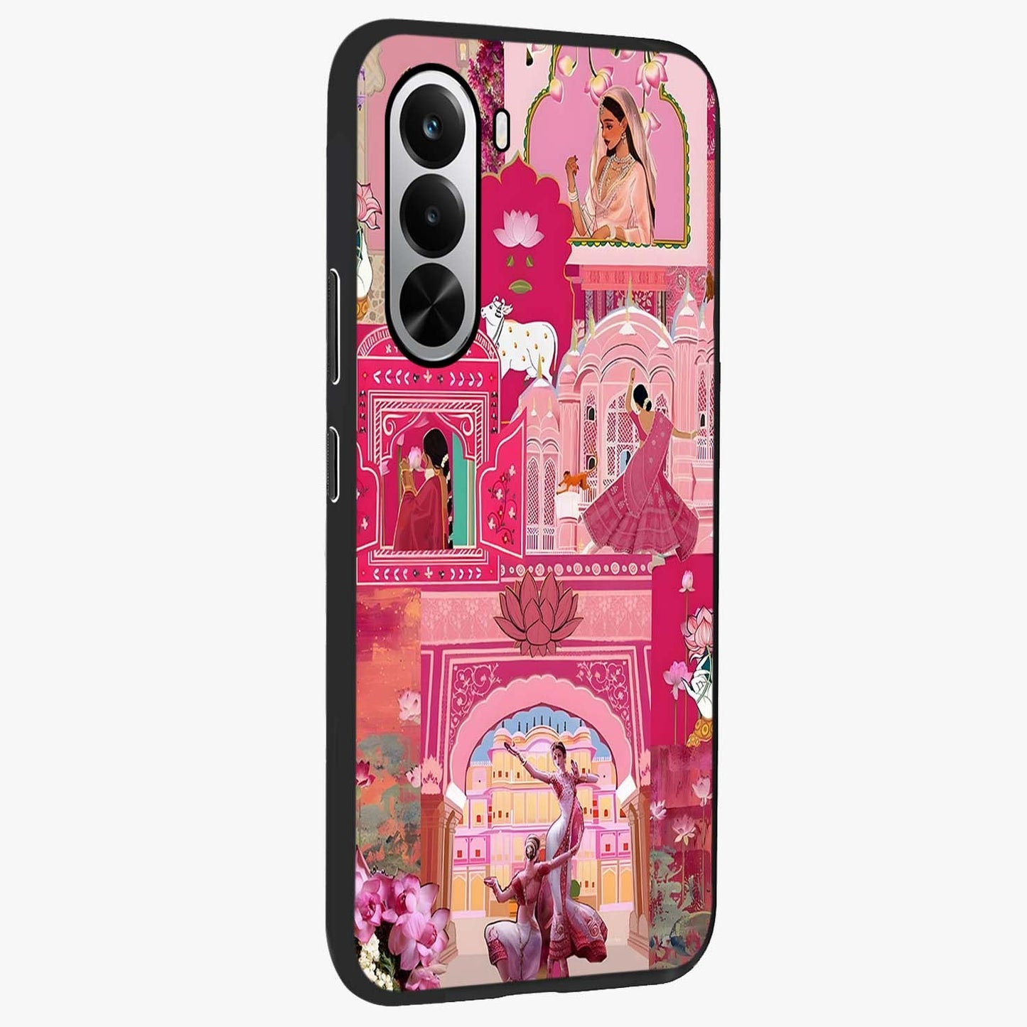 Pink Palace Muse Glass Case upright view showcasing artistic palace artwork with graceful royal theme.