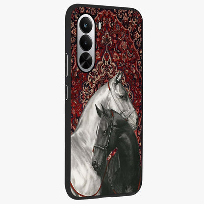 Regal Stallion Tapestry Glass Case upright view showcasing powerful horse artwork with elegant tapestry theme.