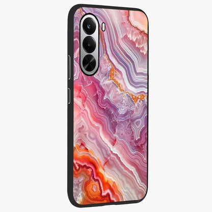 Rose Quartz Marble Glass Case upright view showcasing decorative marble artwork with luxurious pastel theme.