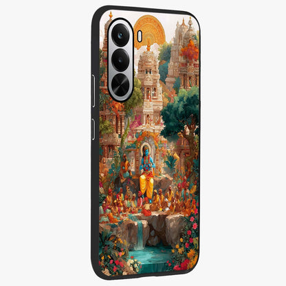 Sacred Sunlight Gods Glass Case upright view showcasing glowing divine artwork with sacred mythological theme.