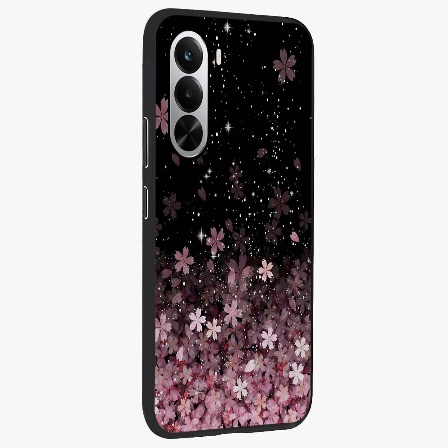 Small Starry Flowers Glass Case upright view showcasing charming floral artwork with dreamy starry theme.